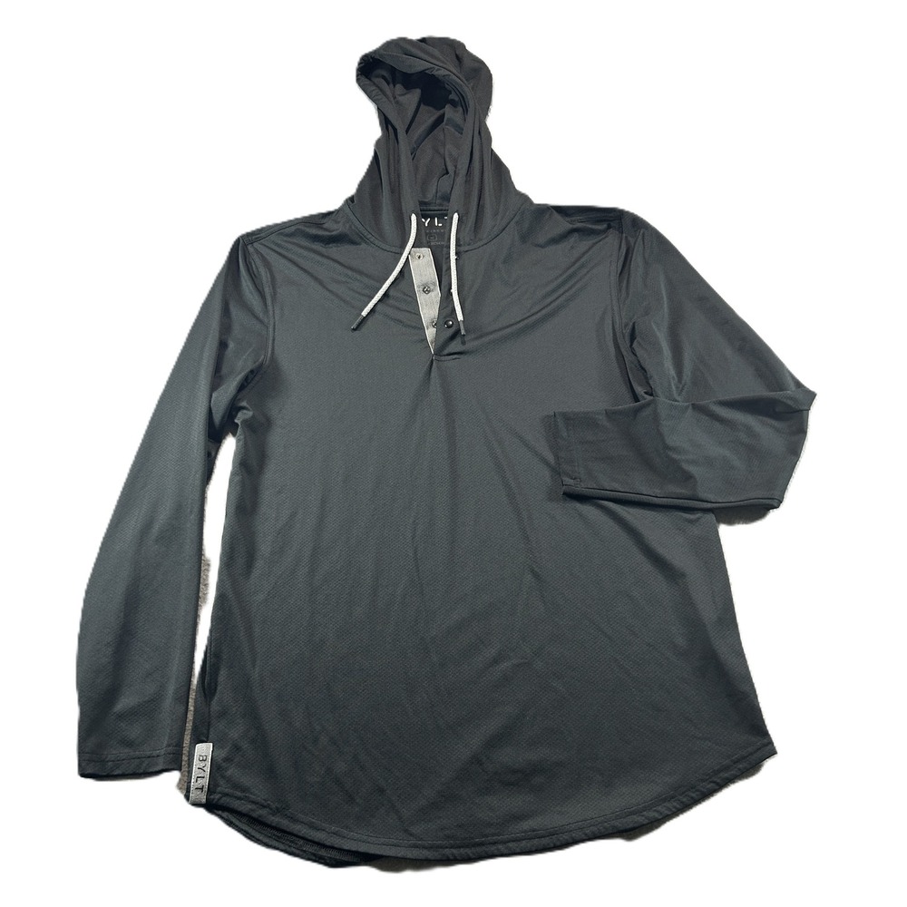 BYLT The Circuit Hoodie Mens Medium Black Henley Performance Activewear Pullover